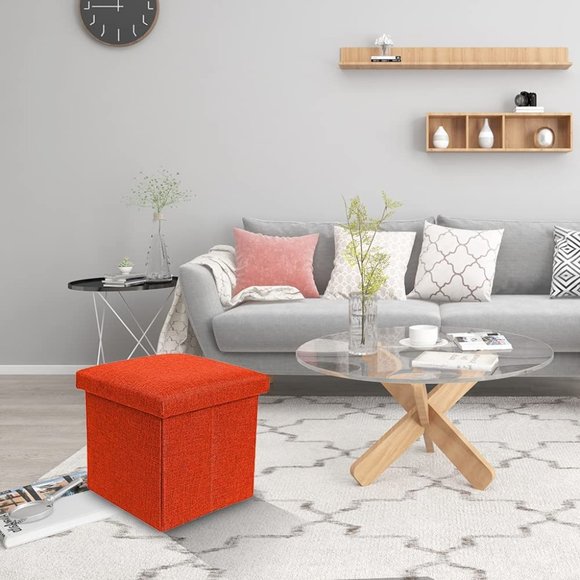 Green Small Faux Leather Folding Ottoman Cube Organizer Storage 12"x12"x12" - Picture 6 of 8